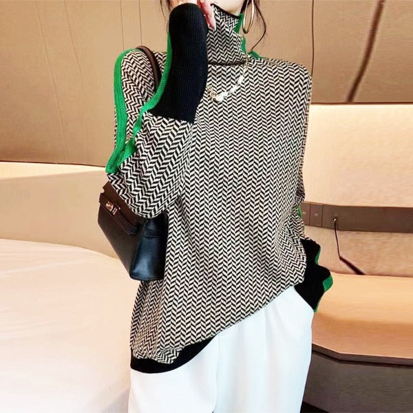 Clémence - High-neck sweater with contrasting stripes