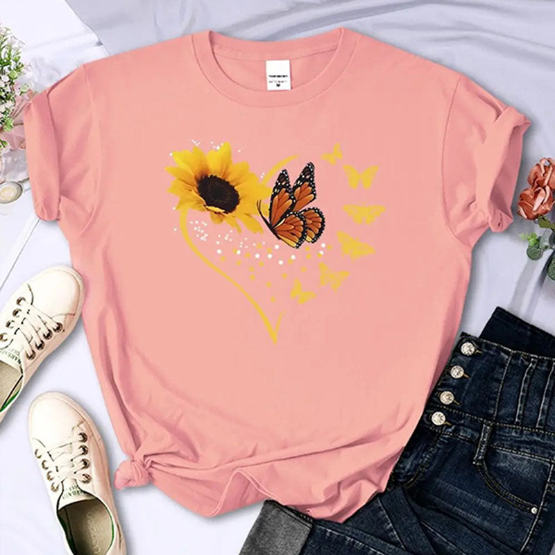 Sunflower-print crew-neck short-sleeve top