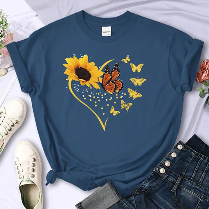 Sunflower-print crew-neck short-sleeve top