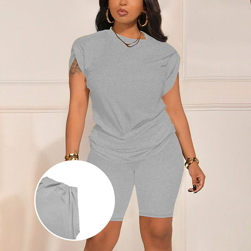 Front-pleat top and high-waisted slim-fit shorts set