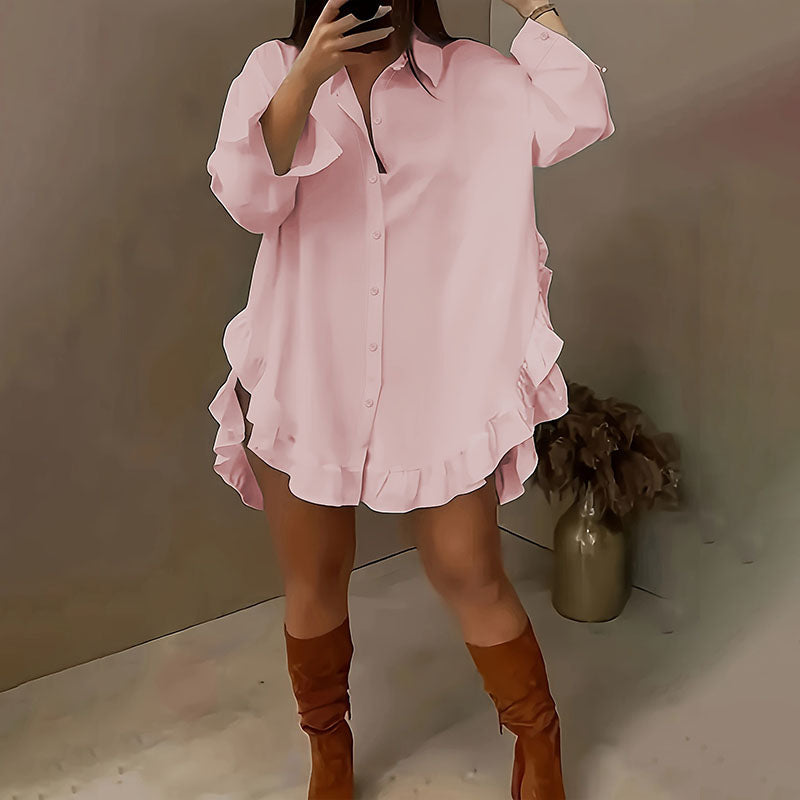 Loose-fitting ruffled hem shirt