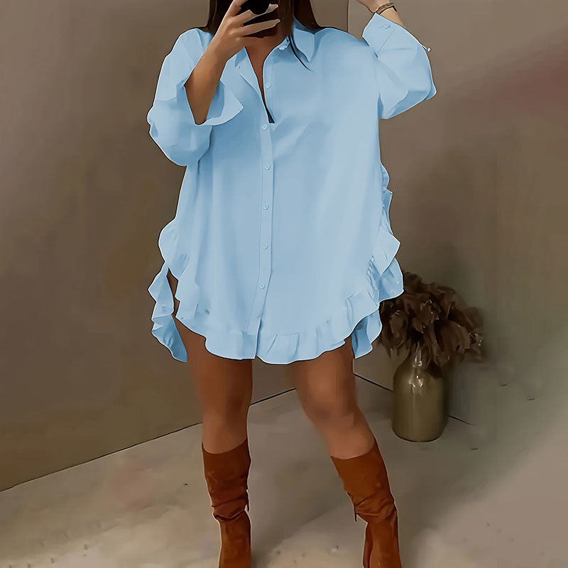 Loose-fitting ruffled hem shirt
