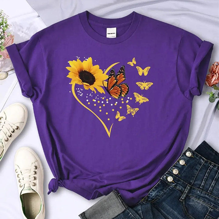 Sunflower-print crew-neck short-sleeve top