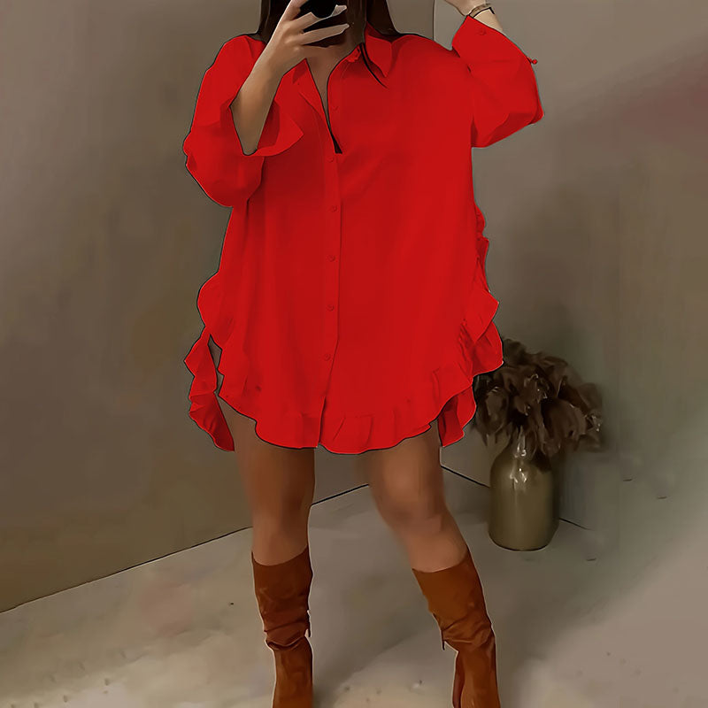Loose-fitting ruffled hem shirt