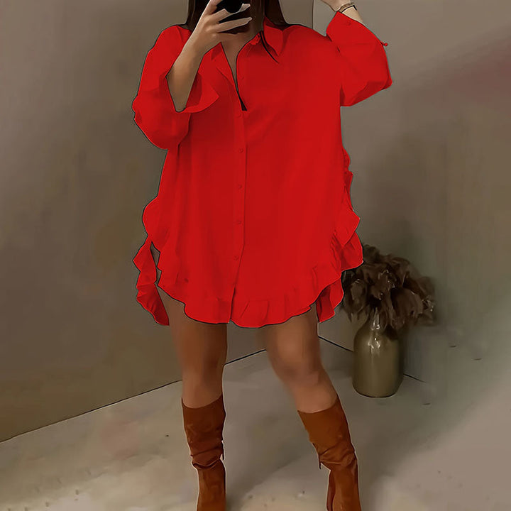 Loose-fitting ruffled hem shirt