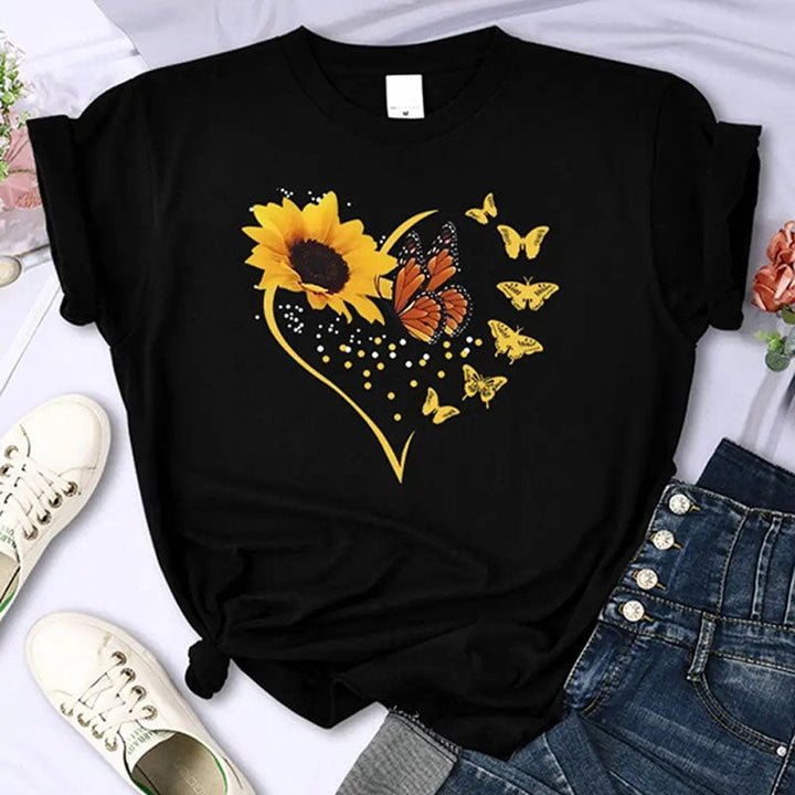 Sunflower-print crew-neck short-sleeve top