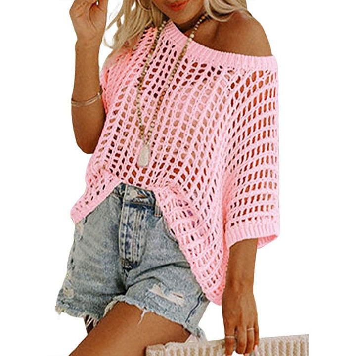Cutout vacation style off-shoulder short-sleeved top