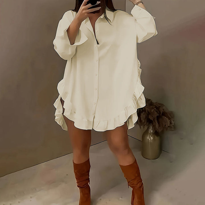 Loose-fitting ruffled hem shirt