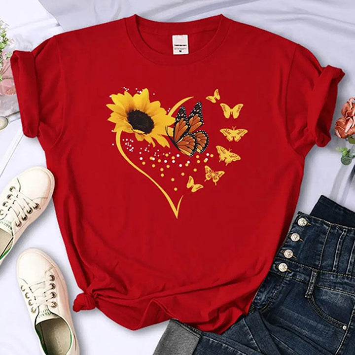 Sunflower-print crew-neck short-sleeve top