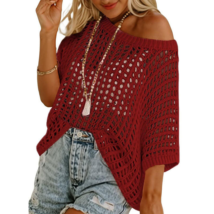 Cutout vacation style off-shoulder short-sleeved top