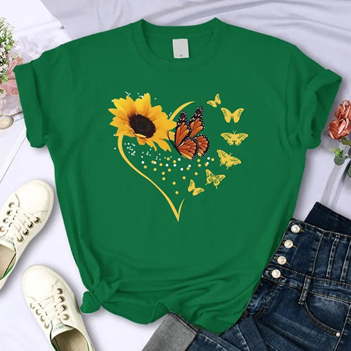 Sunflower-print crew-neck short-sleeve top