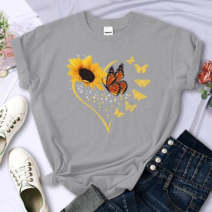 Sunflower-print crew-neck short-sleeve top