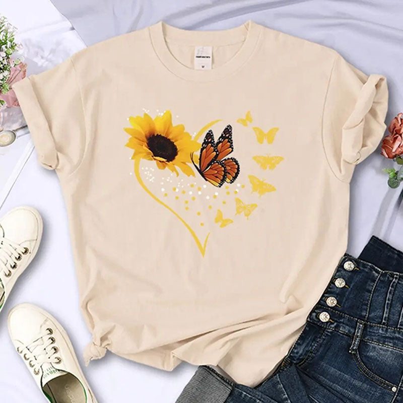 Sunflower-print crew-neck short-sleeve top
