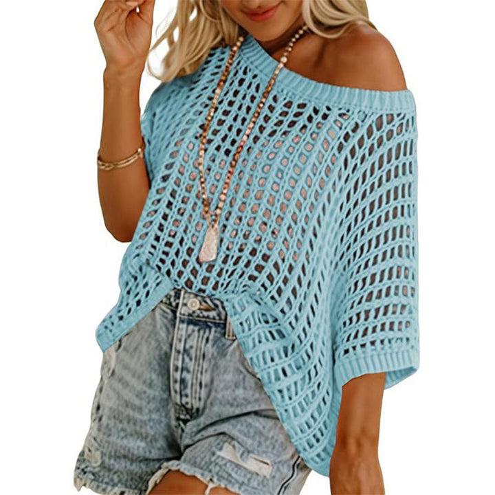Cutout vacation style off-shoulder short-sleeved top