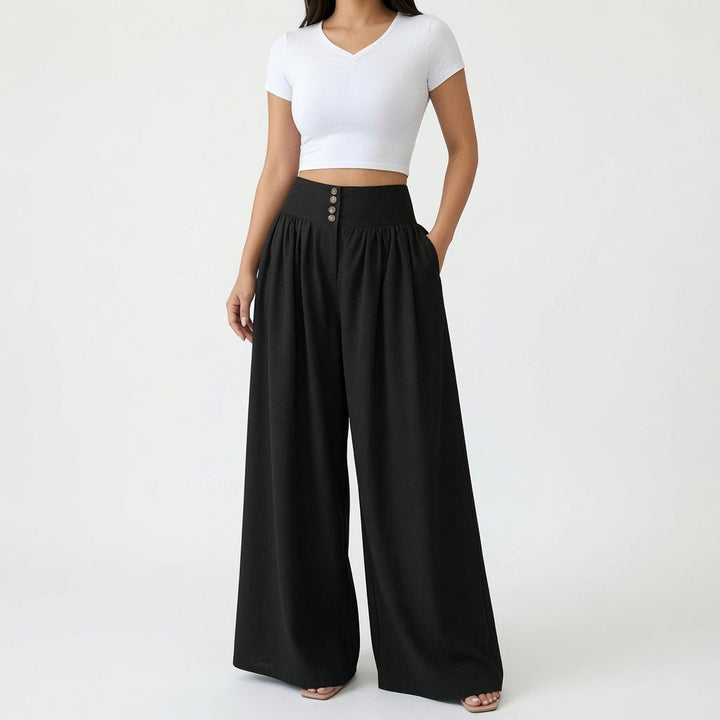 The Elara Button Front Wide-Leg Palazzo Pants