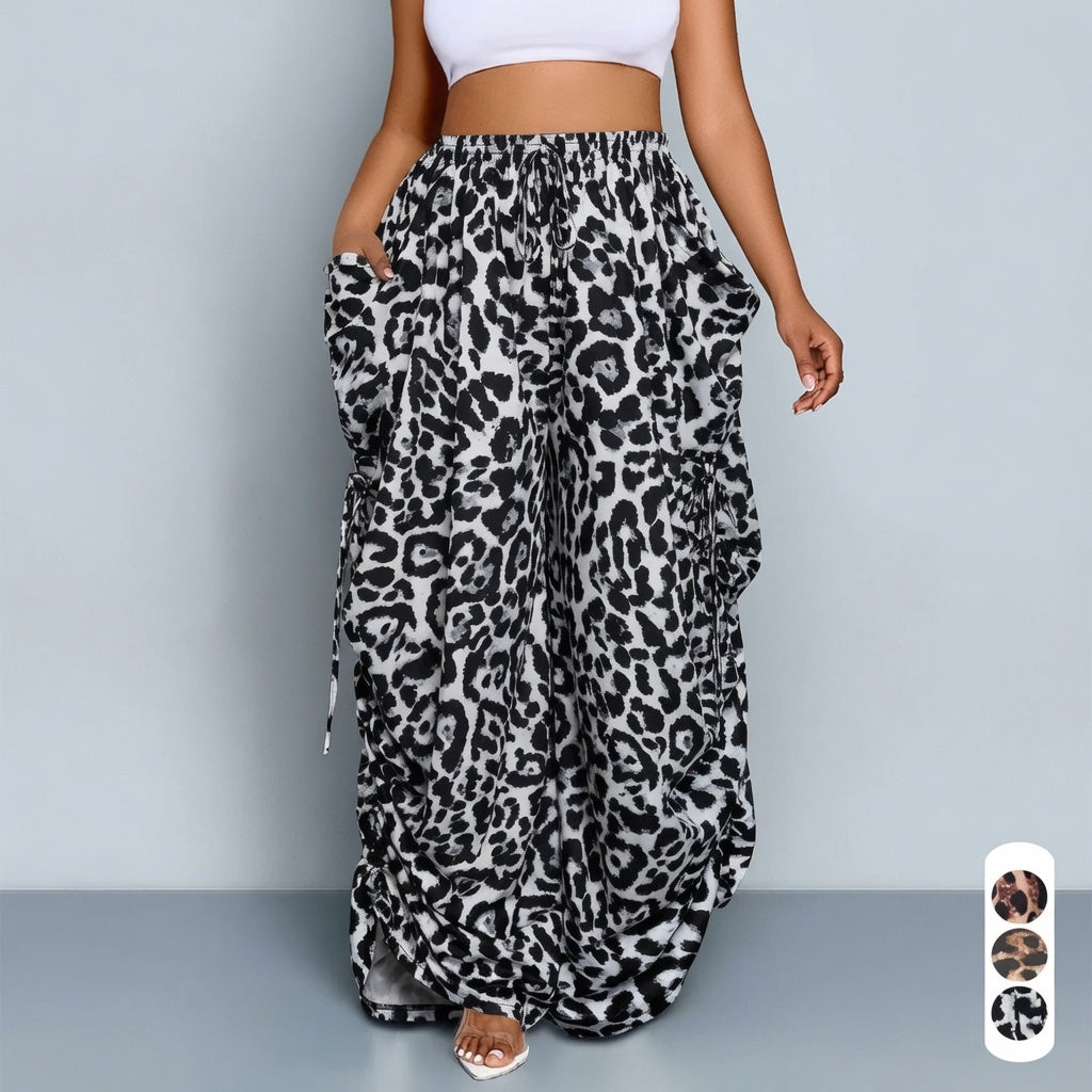 The Elara Plus Size Leopard Cargo Pants