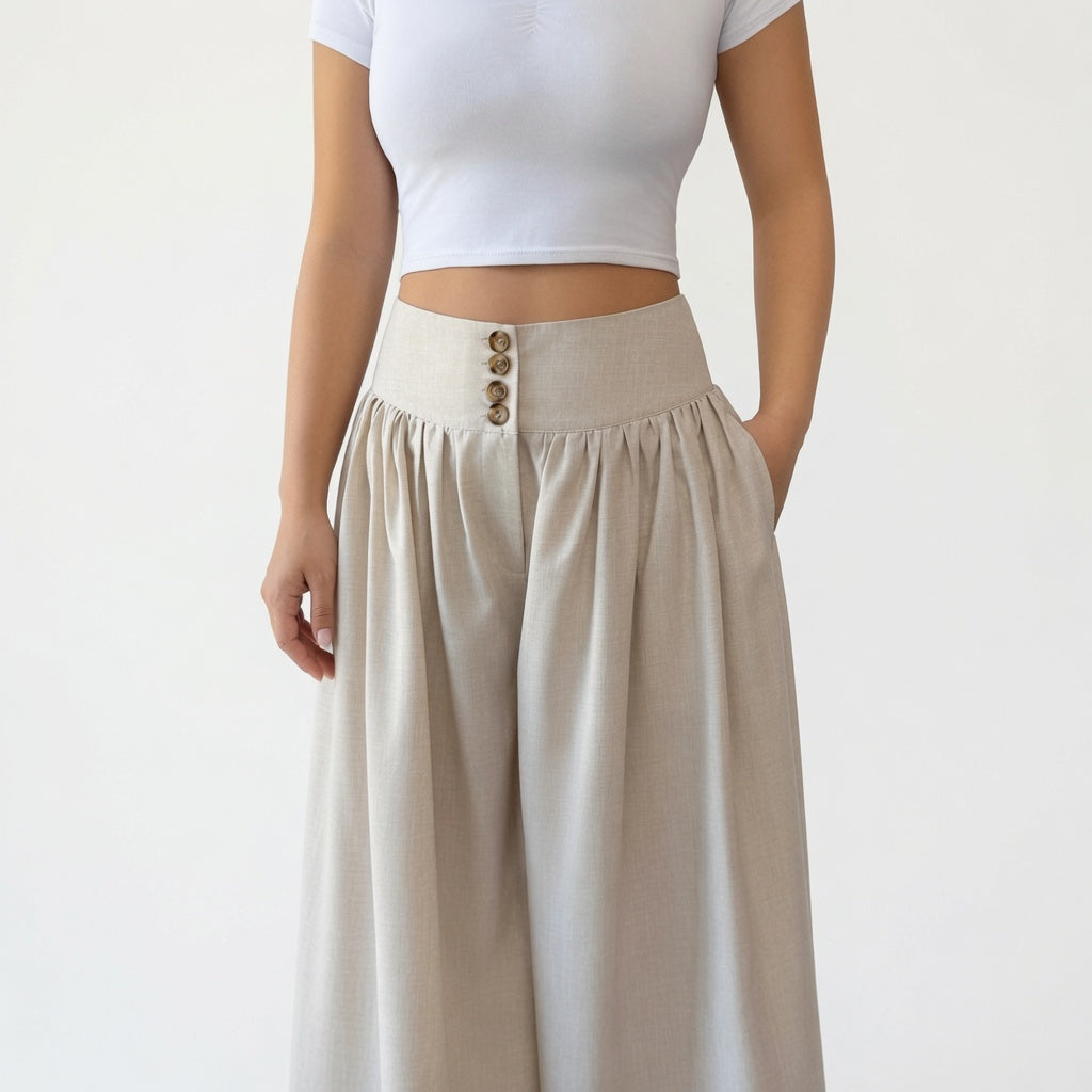 The Elara Button Front Wide-Leg Palazzo Pants