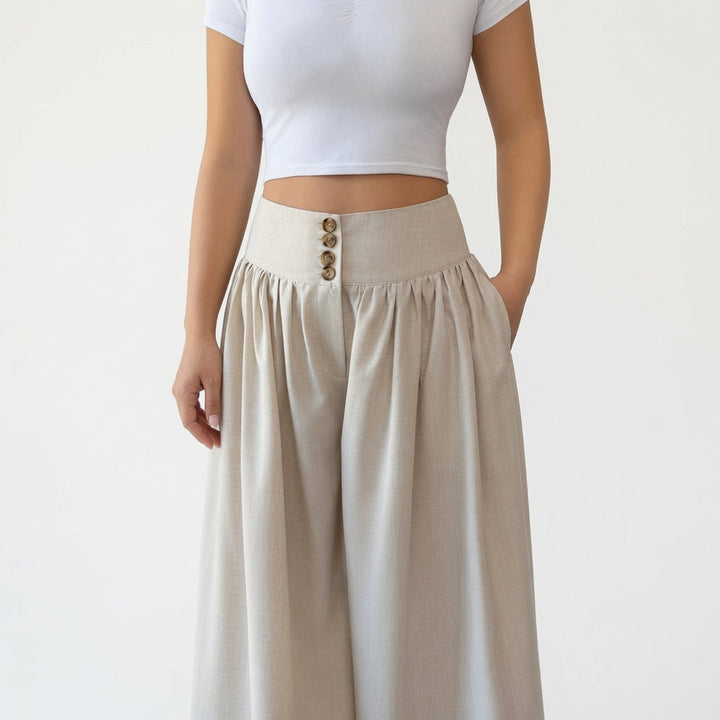 The Elara Button Front Wide-Leg Palazzo Pants