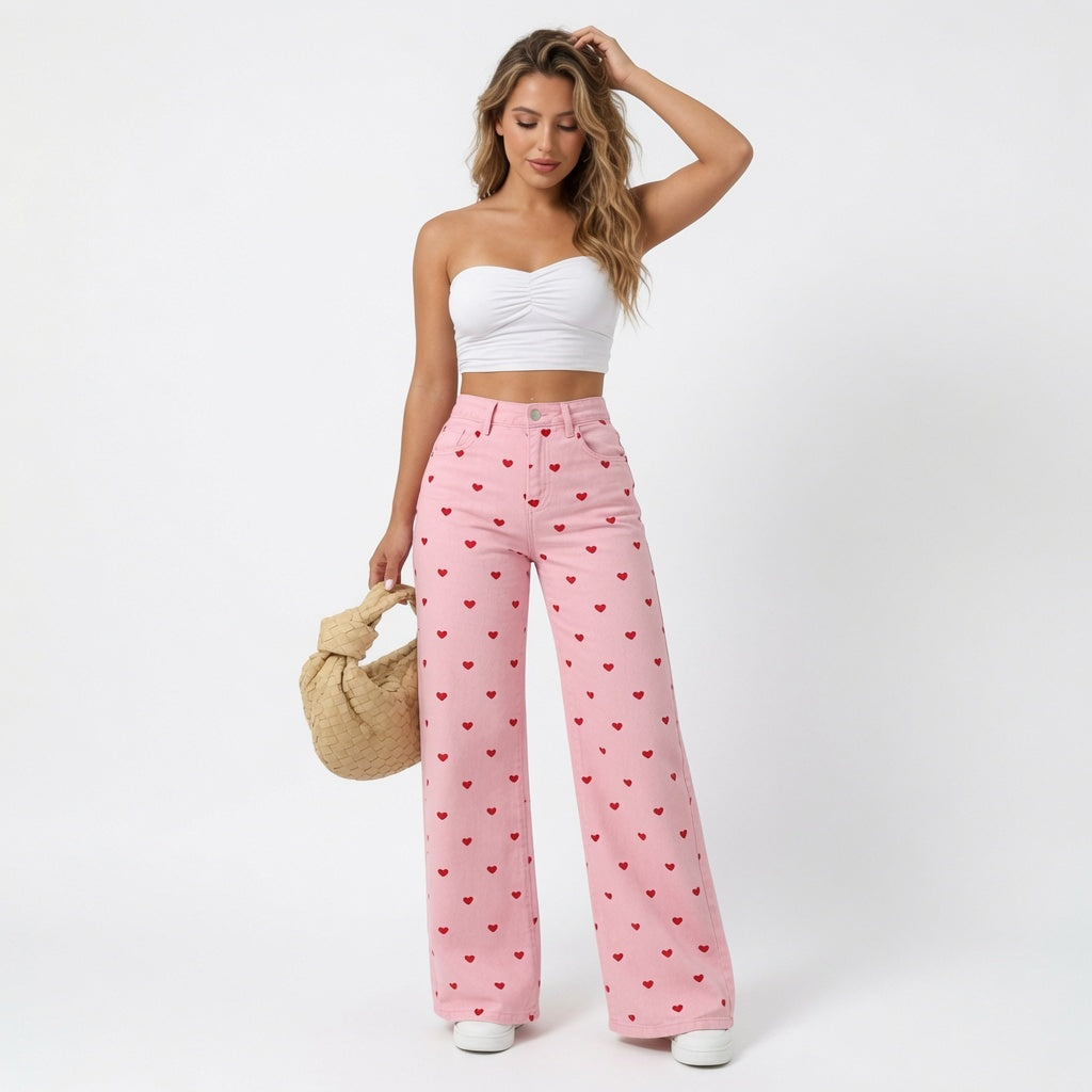 The Elara Plus Size High Waist Heart Jeans