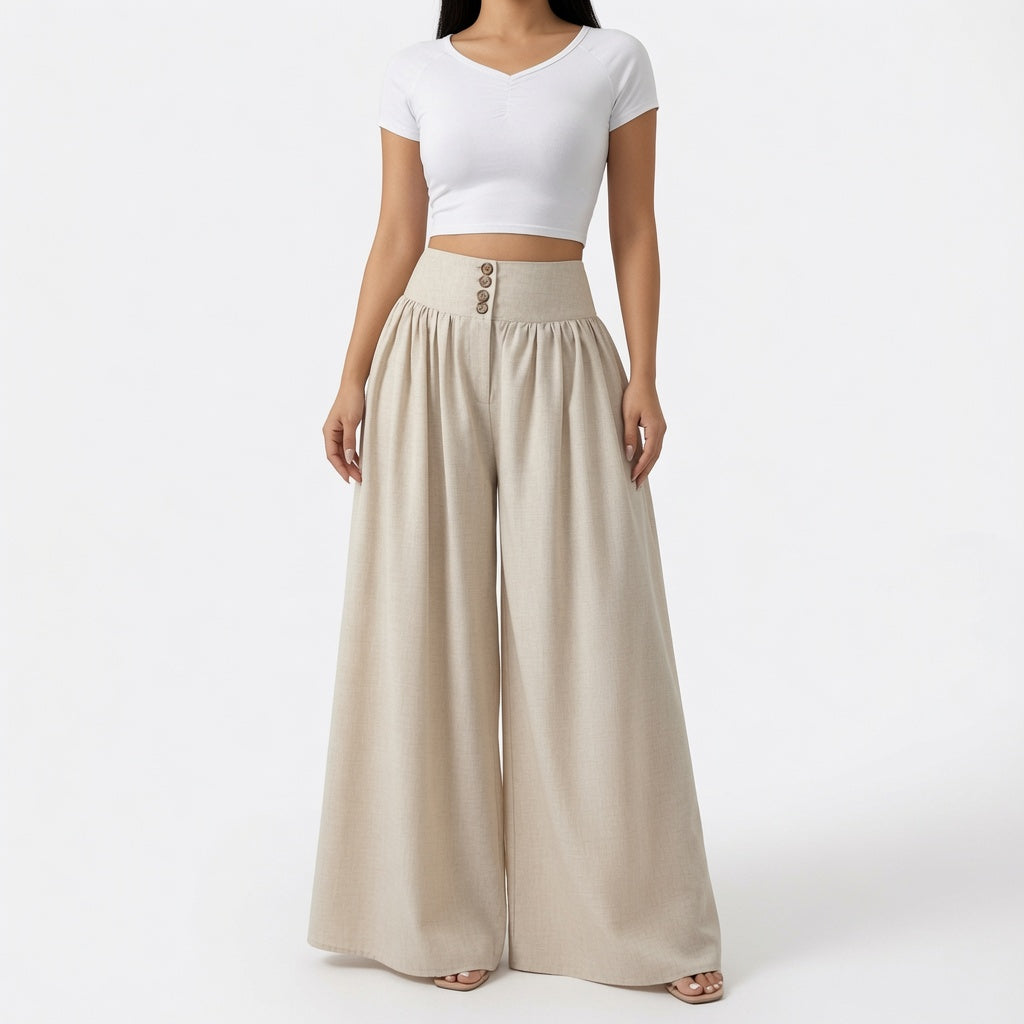 The Elara Button Front Wide-Leg Palazzo Pants