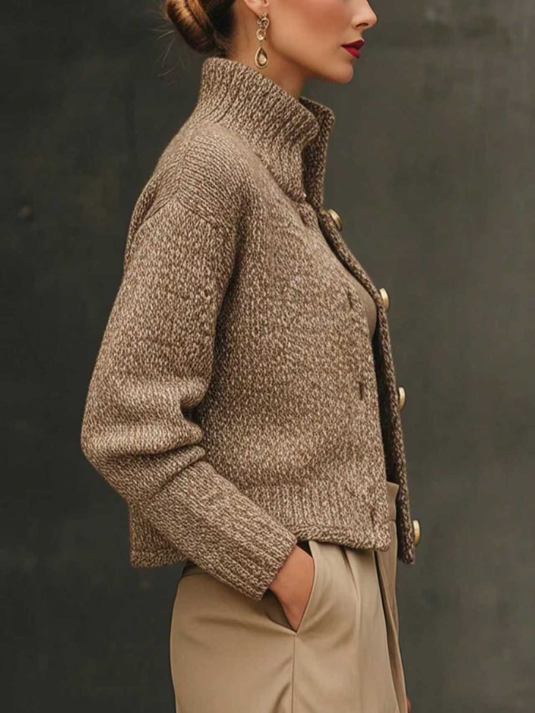 STAND COLLAR | KNIT SWEATER JACKET FOR WOMEN